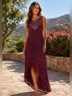 POL Sleeveless Embellished Asymmetrical Maxi Dress